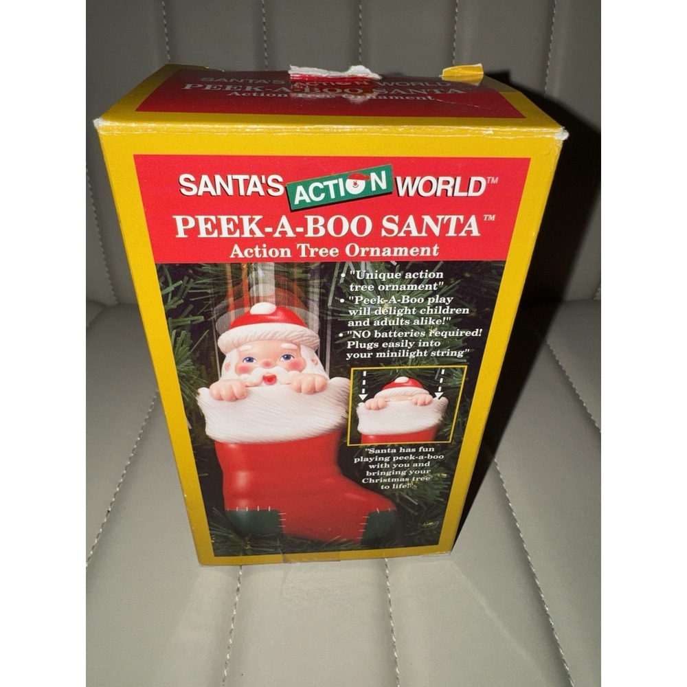 SANTA'S ACTION WORLD Peek-A-Boo Motion Tree Ornament 2001 Kurt Adler Vintage